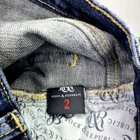 Rock & Republic Jeans Berlin Womens Sz 2 Skinny Denim Logo Pocket Blue Dark Wash - Picture 8 of 13